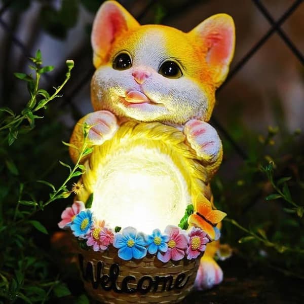 Bomclap Solar Garden Statue Udendørs Kat Statue Boligindretning, Solar Lights Udendørs Vandtæt, Havedekoration til Race, Terrasse, Altan, Have