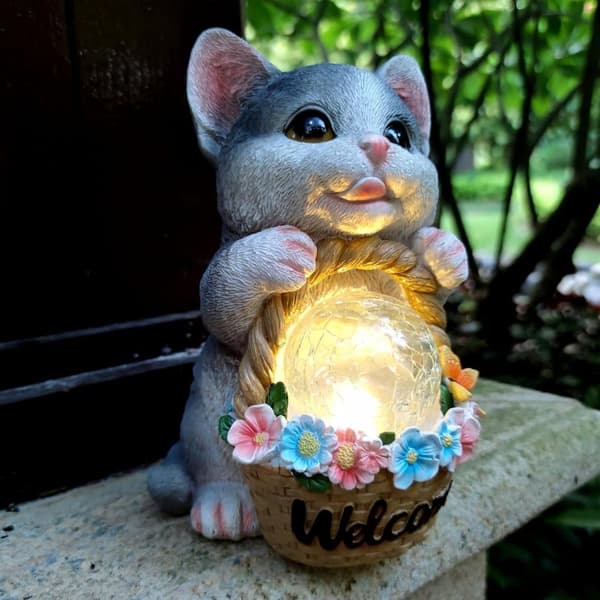 Bomclap Solar Garden Statue Udendørs Kat Statue Boligindretning, Solar Lights Udendørs Vandtæt, Havedekoration til Race, Terrasse, Altan, Have