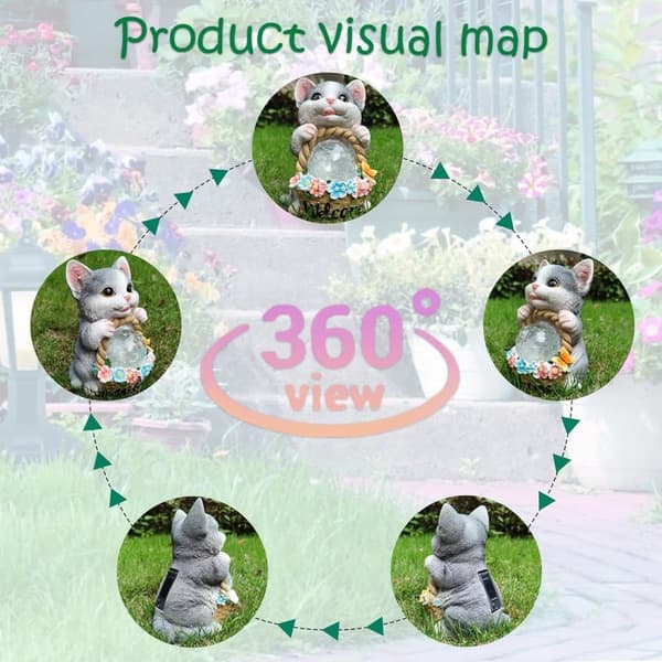 Bomclap Solar Garden Statue Udendørs Kat Statue Boligindretning, Solar Lights Udendørs Vandtæt, Havedekoration til Race, Terrasse, Altan, Have