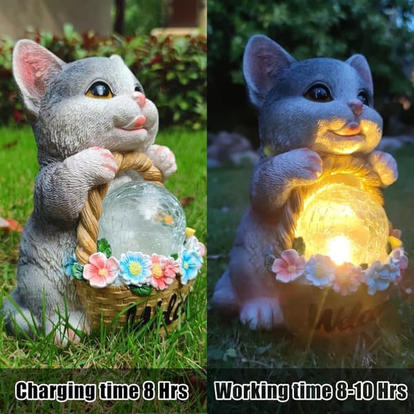 Bomclap Solar Garden Statue Udendørs Kat Statue Boligindretning, Solar Lights Udendørs Vandtæt, Havedekoration til Race, Terrasse, Altan, Have