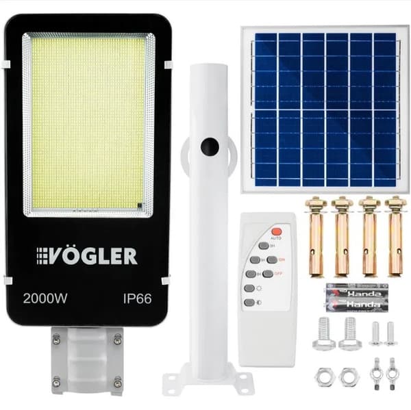 Kraftfull VÖGLER gatlykta 2000 W soldriven skymningssensor