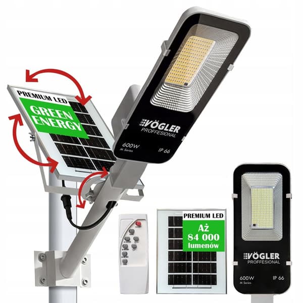 TEHOKAS VOGLER AURINKO-LED-LAMPPU 600 W TUTKALLA, LIIKE- JA HÄMÄRÄTUNNISTIMELLÄ