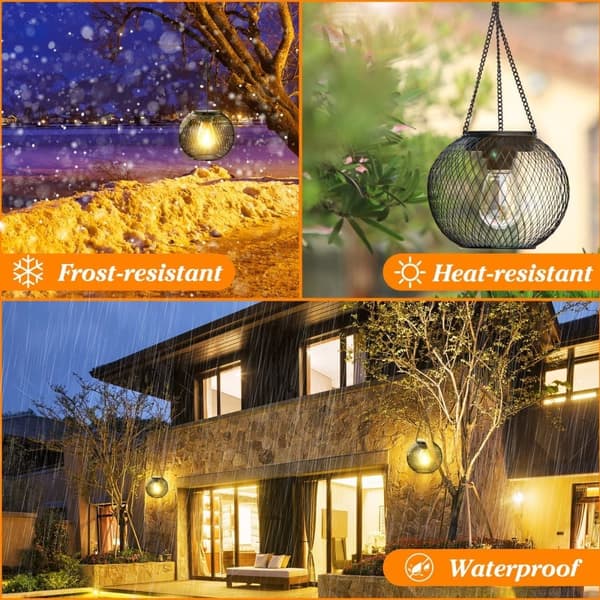 OBOSOE Solcellsdrivna Hänglampor (2-pack) – Vattentäta Metallampor för Trädgård, Patio & Uteplatser | Dekorativ Utebelysning med 8 LED-ljus