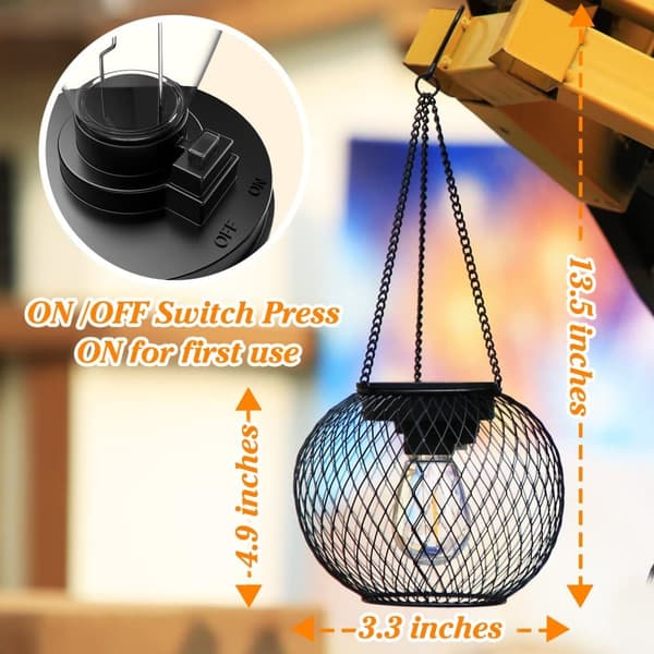 OBOSOE Solcellsdrivna Hänglampor (2-pack) – Vattentäta Metallampor för Trädgård, Patio & Uteplatser | Dekorativ Utebelysning med 8 LED-ljus