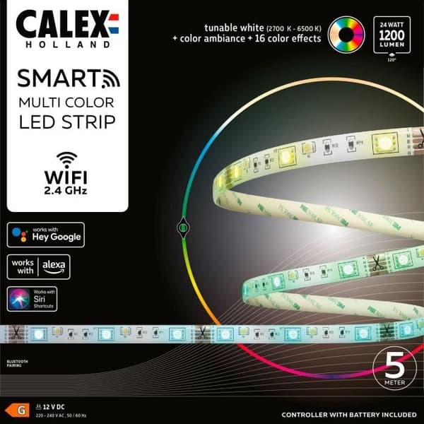 CALEX - Älykäs LED-nauha 5M 24W 1200lm RGBCCT 2700-6500K + Kaukosäädin