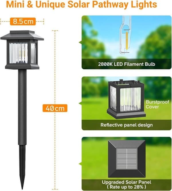 OBOSOE 6-Pak Solcellelamper - 10 timers lystid, 2800K LED, IP44 vandtæt, havedekoration