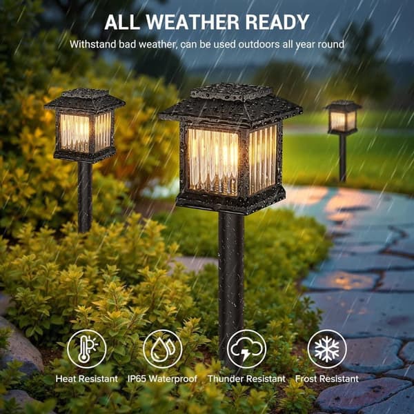 OBOSOE 6-Pak Solcellelamper - 10 timers lystid, 2800K LED, IP44 vandtæt, havedekoration