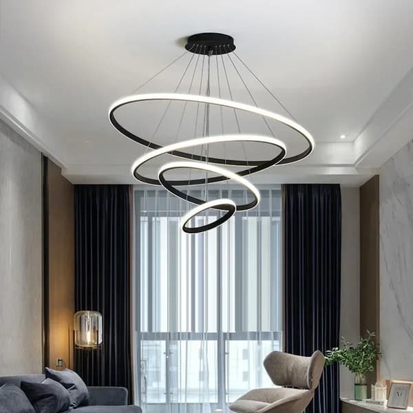 LED Cirkulær Pendellampe, Uendelig Dæmpning, Moderne Design,3ring 40x60x80cm, Sort, Uendelig dæmpning