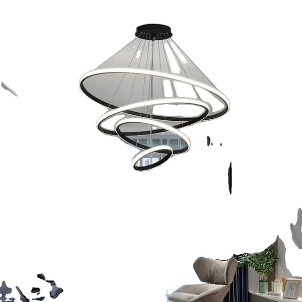 LED Cirkulær Pendellampe, Uendelig Dæmpning, Moderne Design,3ring 40x60x80cm, Sort, Uendelig dæmpning