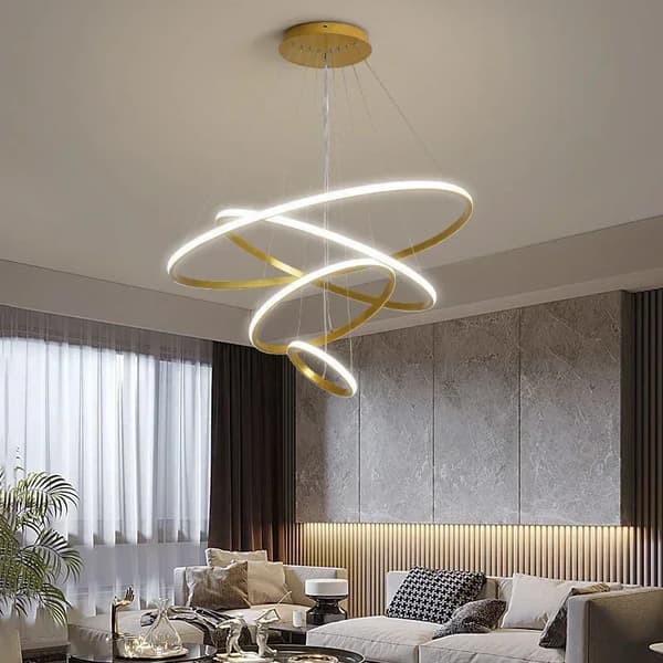 LED Cirkulär Pendellampa, Oändlig Dämpning, Modern Design,Oändlig dimning, 3ring 20x40x60cm, Guld