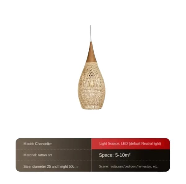 Rattan Pendellampe, LED Lyskilde, Ledning Pendel, Beige Lampeskærm,D25, Ingen pære