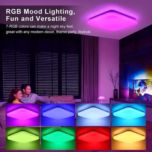 24W Multi-Farvet LED Loftlampe, Dæmpbar Lysstyrke, Justerbar Farvetemperatur, Nattelys Tilstand