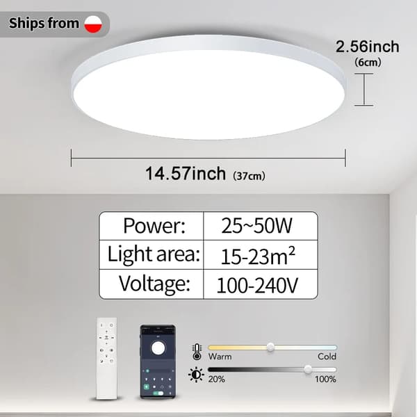 LED Smart Loftlampe, 50W/80W Effekt, APP & Fjernbetjening,50W