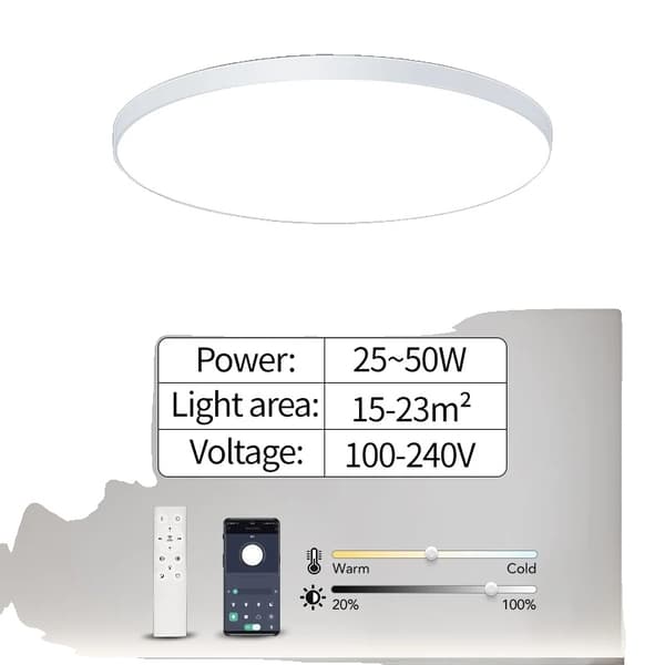 LED Smart Loftlampe, 50W/80W Effekt, APP & Fjernbetjening,50W