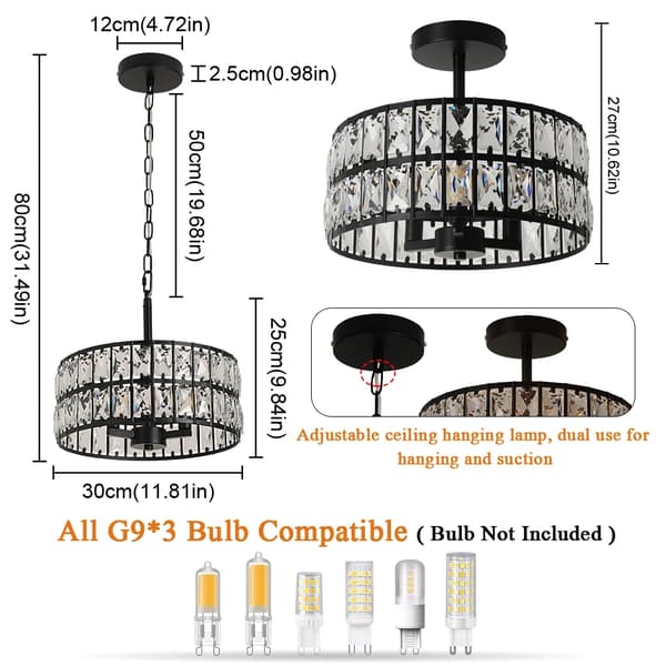 Modern taklampa, justerbar höjd, G9-lampa kompatibel,Svart