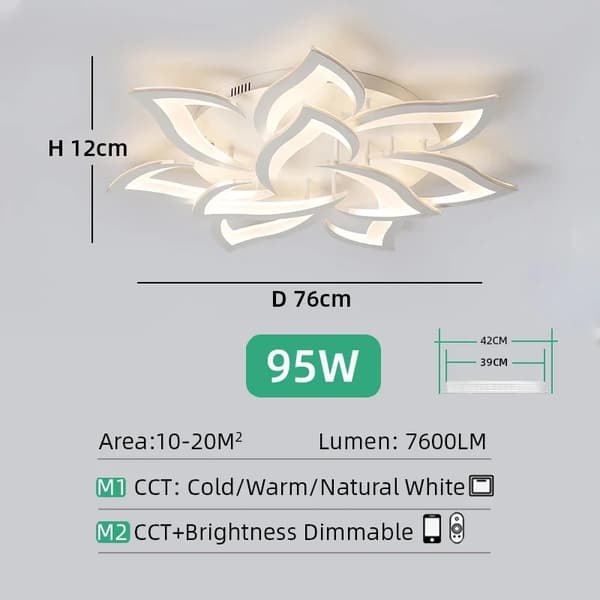 LED Taklampa, 50W Effekt, 4000 Lumen Utgång,APP med RC dimbar, Vit 10 huvuden