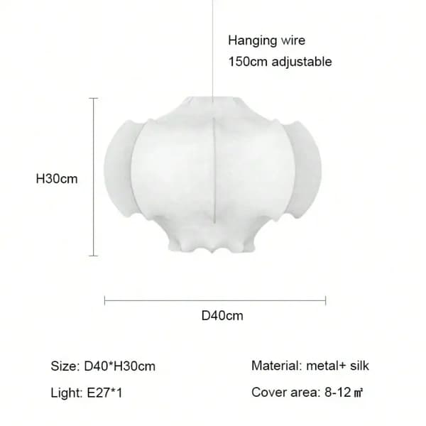 Silkespendel, Justerbar Höjd, E27 Sockel,40CM, E27(Ingen lampa)