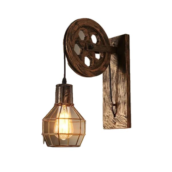Vägglampa, Vintage Stil, Block och Talja Design,B Brons