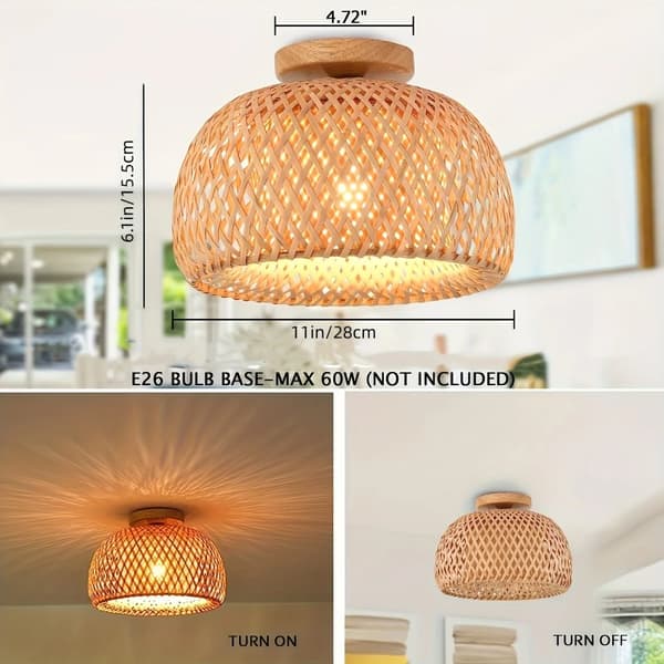 Handgjord Bambuskrona, E26 Lampa, Max 60W,Ingen glödlampa, 28 cm