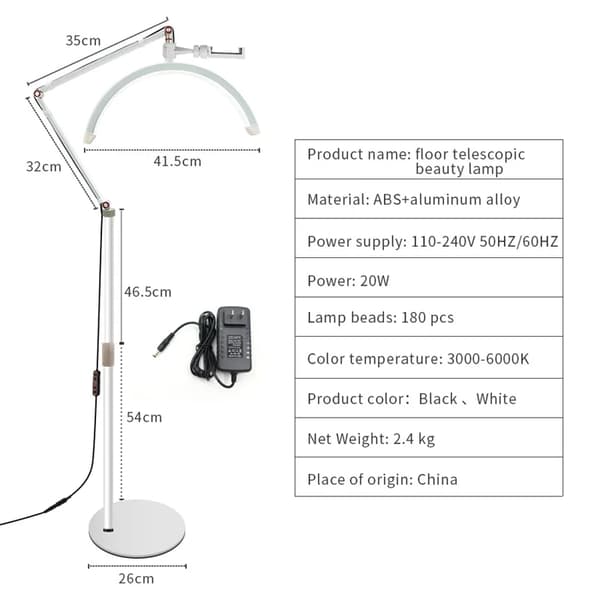 Fotografi Gulvlampe, 20W Effekt, Justerbar Lysstyrke,hvid, EU