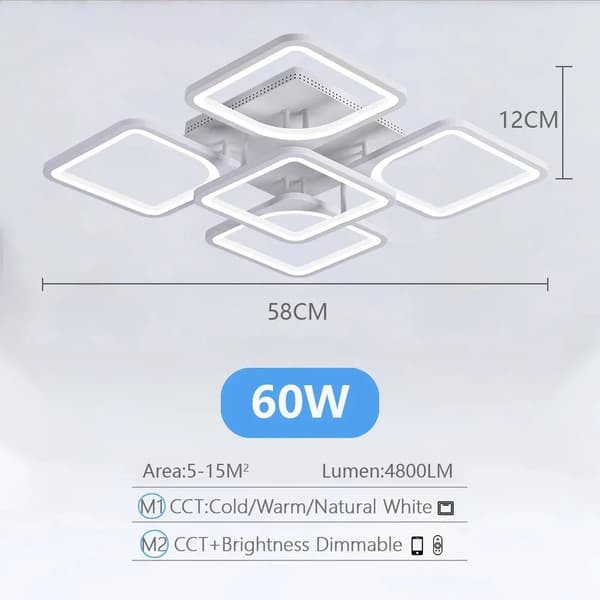 Taklampa, 60W/75W effekt, oändligt dimbar belysning,Vita 4 och 1