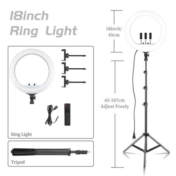 Fotografi Ringljus, 50W Effekt, Justerbar Ljusstyrka,18E 200cm Stativ