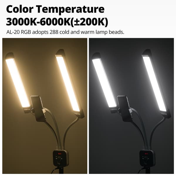 LED Videolampa, Justerbar Färgtemperatur, RGB-funktionalitet,AL-20 RGB