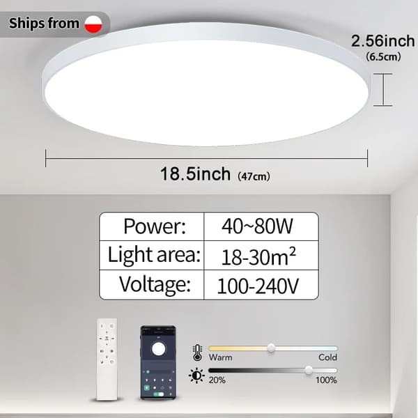 LED Älykäs Kattovalaisin, 50W/80W Teho, APP & Kauko-ohjaus,80W