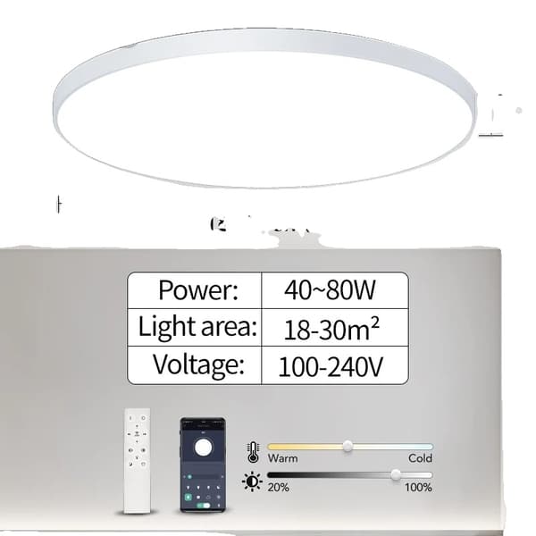 LED Älykäs Kattovalaisin, 50W/80W Teho, APP & Kauko-ohjaus,80W