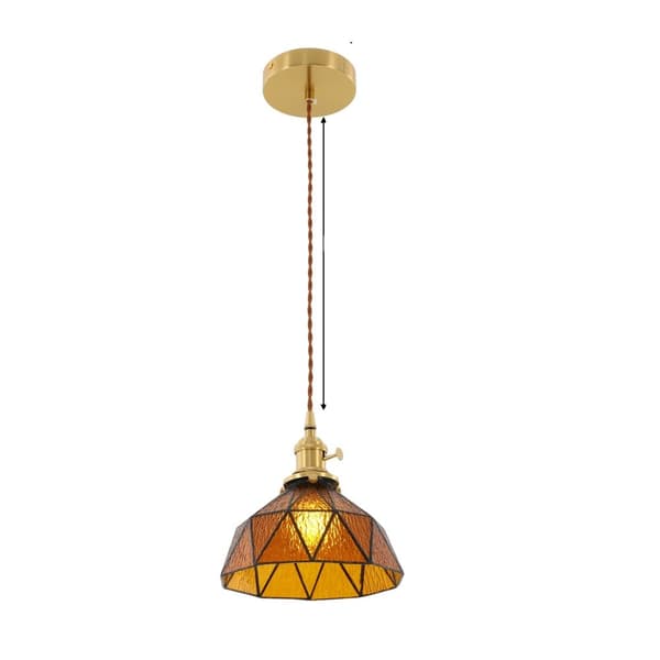 Moderne Pendellampe, Justerbar Højde, Amber Glas Skærm,MULTI