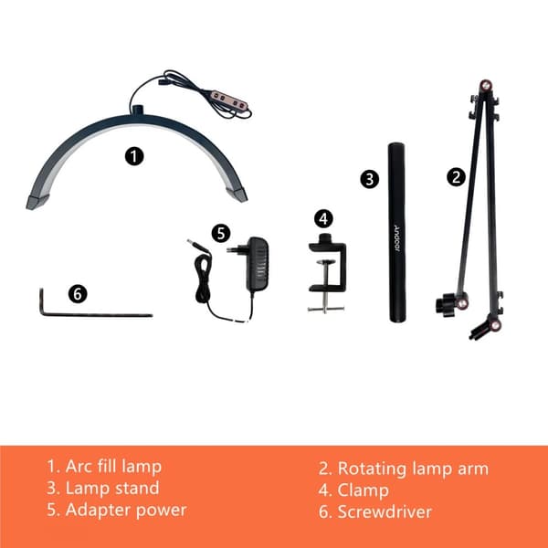 Desktop LED Fyldelys, Justerbar Farvetemperatur, 10 Niveauer af Lysstyrke, 360° Rotérbar,sort