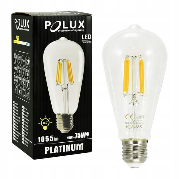 LED-dekorativ filamentpære ST64 7,5W E27 varm