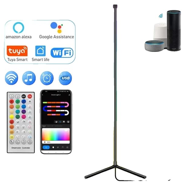 Nordisk Gulvlampe, Bluetooth- og WiFi-kontrol, 16 millioner farver,160 cm, WIFI--Sort