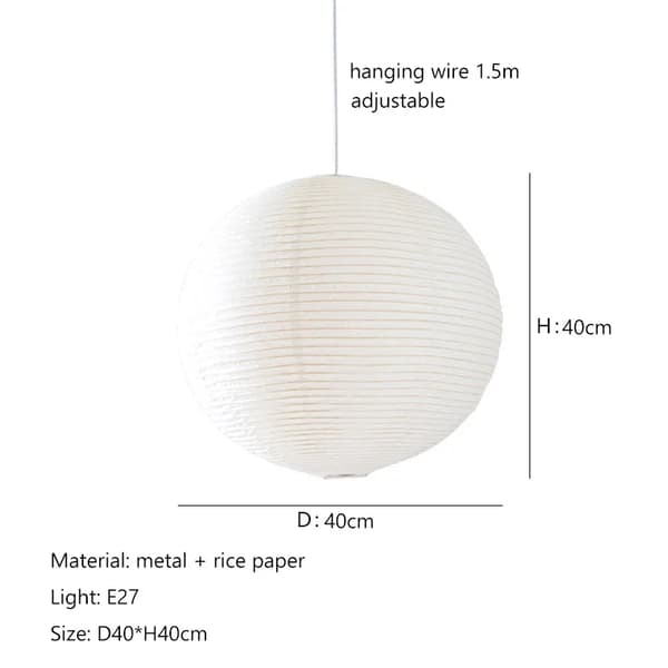 Rispapper Pendellampa, Justerbar Hänghöjd, Dimbar E27 Sockel,D40cm, varmt ljus