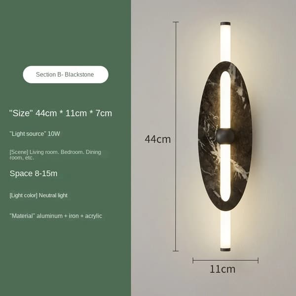 LED Marmor Vägglampa, Hållbar Koppar Konstruktion, Varmt Ljusstämning,Dia11cm Svart, varm ljus