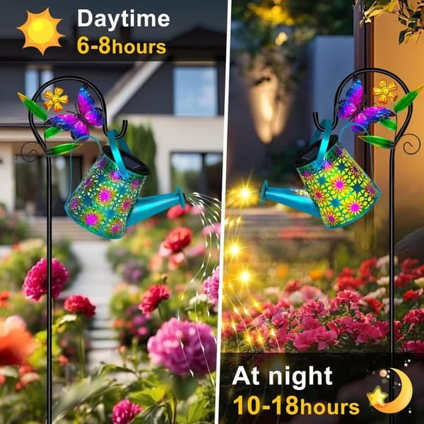 OBOSOE Solcellelampe Havelampe i vandkandeform med sommerfugle, Jordspyd lampe 2-pak