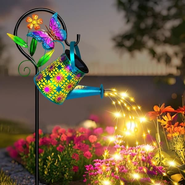 OBOSOE Solcellelampe Havelampe i vandkandeform med sommerfugle, Jordspyd lampe 2-pak Vattenflaska, 1 st