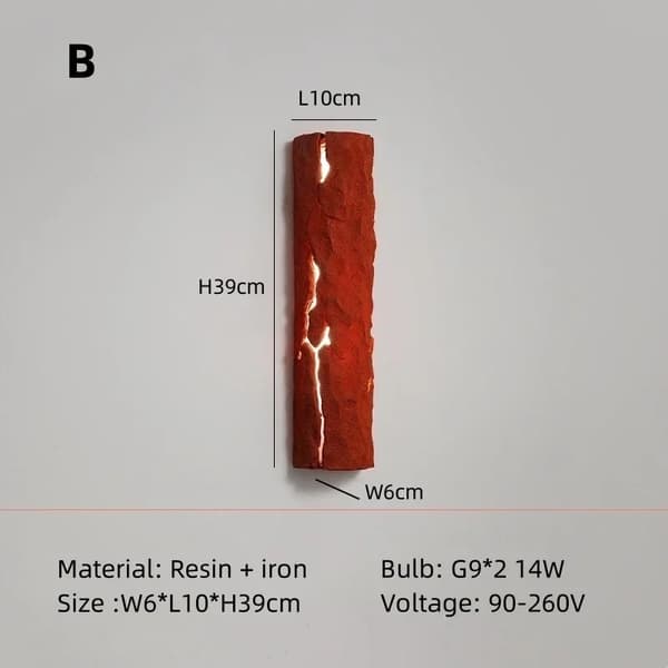LED Væglampe, Træstub Design, Energi Effektiv, Væghængt,B-rød, Varmt lys
