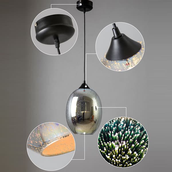 3D Glas Pendellampe, Justerbar Højde, Farverig Belysning