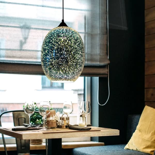 3D Glas Pendellampe, Justerbar Højde, Farverig Belysning