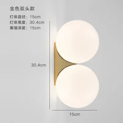 Vägglampa, upp- och nedskärm, frostat glas, flera färger,Natur Vit(3500-5500K), 2 huvud guld