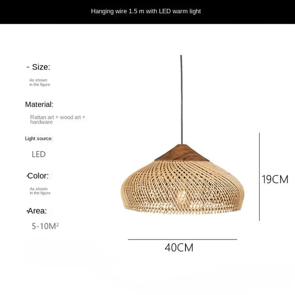 Pendellampe, Rattan Kunst, LED Lyskilde, 5-10m² Dækning,Beige E 40cm