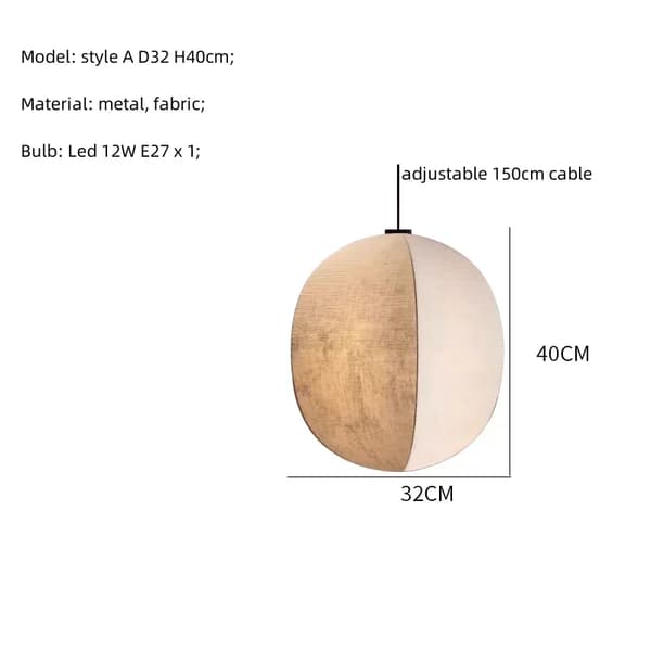 E27 LED -pendelljus, justerbar kabel, metall- och tygmaterial,D32 H40cm