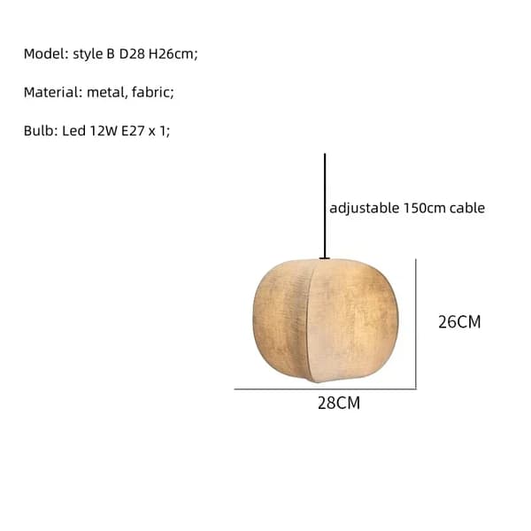 E27 LED -pendelljus, justerbar kabel, metall- och tygmaterial,D28 H26cm