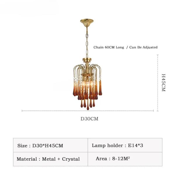 Krona, Elegant Design, Justerbar Kedja, Stark Belysning,All koppar, 3-färgs ljus, Gradient Crystal-30