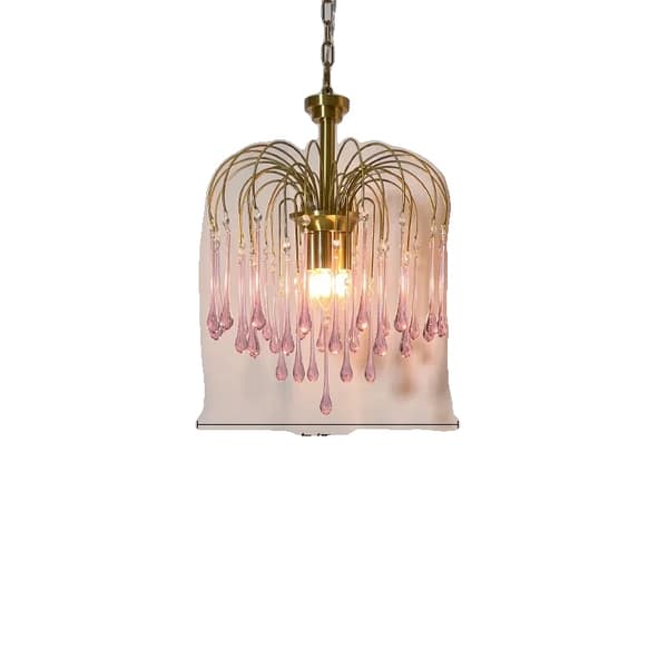 Krona, Elegant Design, Justerbar Kedja, Stark Belysning,Kopparpläterad, Rosa kristall-43cm, 3-färgad ljus