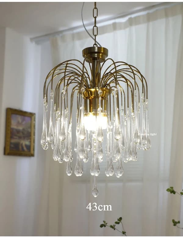 Krona, Elegant Design, Justerbar Kedja, Stark Belysning,Kopparpläterad, Transparent -43cm, 3-färgs ljus