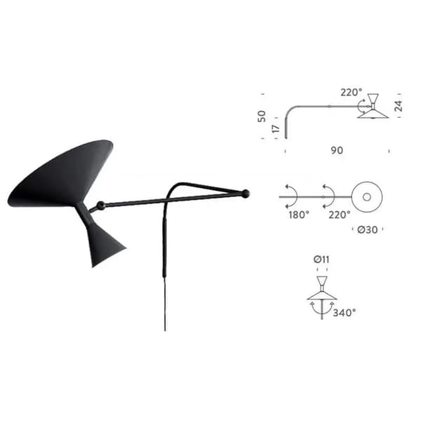 Tragtstil LED Væglampe, Justerbart Design, Moderne Æstetik, Flere Farvemuligheder,sort, Hvidt lys, med stik
