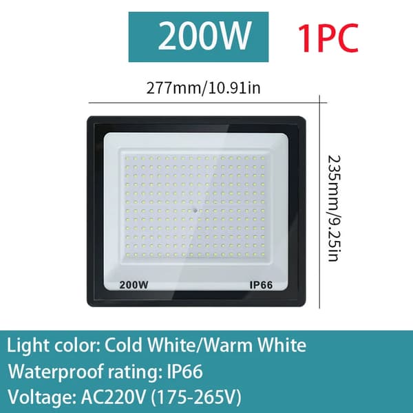 LED Flomlys, IP66 Vandtæt, Koldt Lys,200W, Kold Hvid