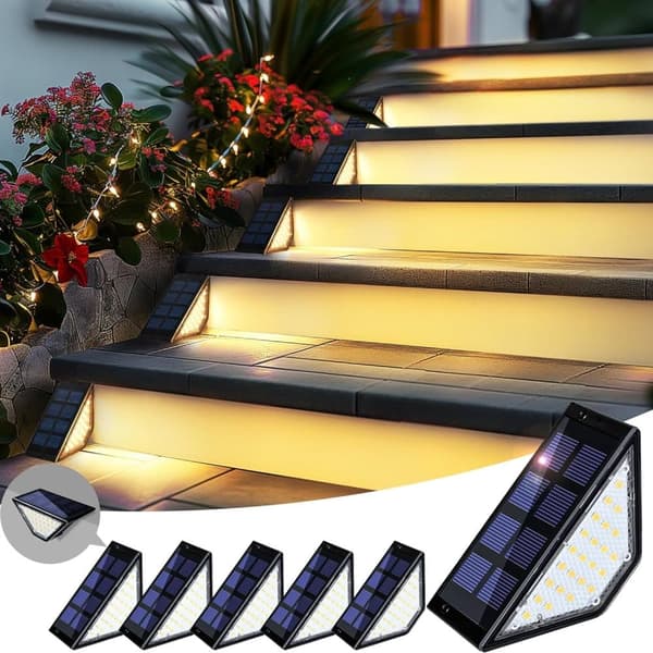 OBOSOE solcellelys til udendørs trappe – 6-pakke med 24 LED vandtætte trinlys til terrasse, trappe og veranda Warm White Light